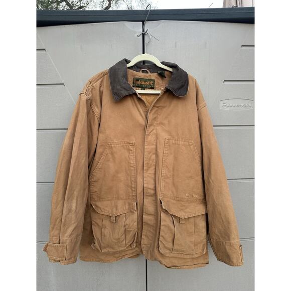 Timberland Weathergear Canvas Zip-Lining Barn Jacket Coat Leather Collar Sz L